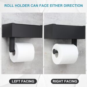 Toilet Paper Holder with Shelf,Wall Mount Wipes Dispenser & Storage for Bathroom,Keep Wet Wipes Hidden,Stainless Steel Bathroom Organizer Black Update Larger