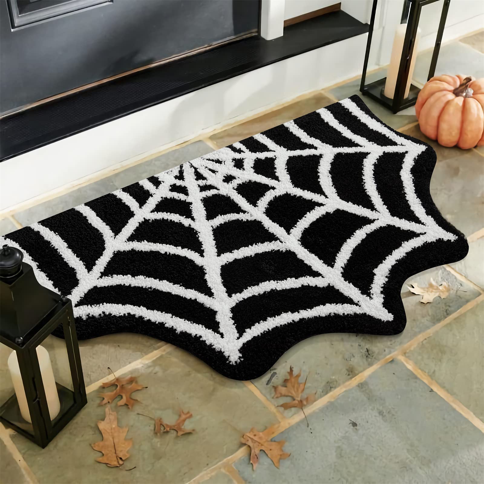 Estmy Gothic Rug Spider Web Indoor Halloween Rug 2x3, Plush Gothic Cute Fun Halloween Bathroom Rugs Non Slip Kitchen Rug Washable, Halloween Throw Area Rugs for Front Door Porch Indoor Doormat