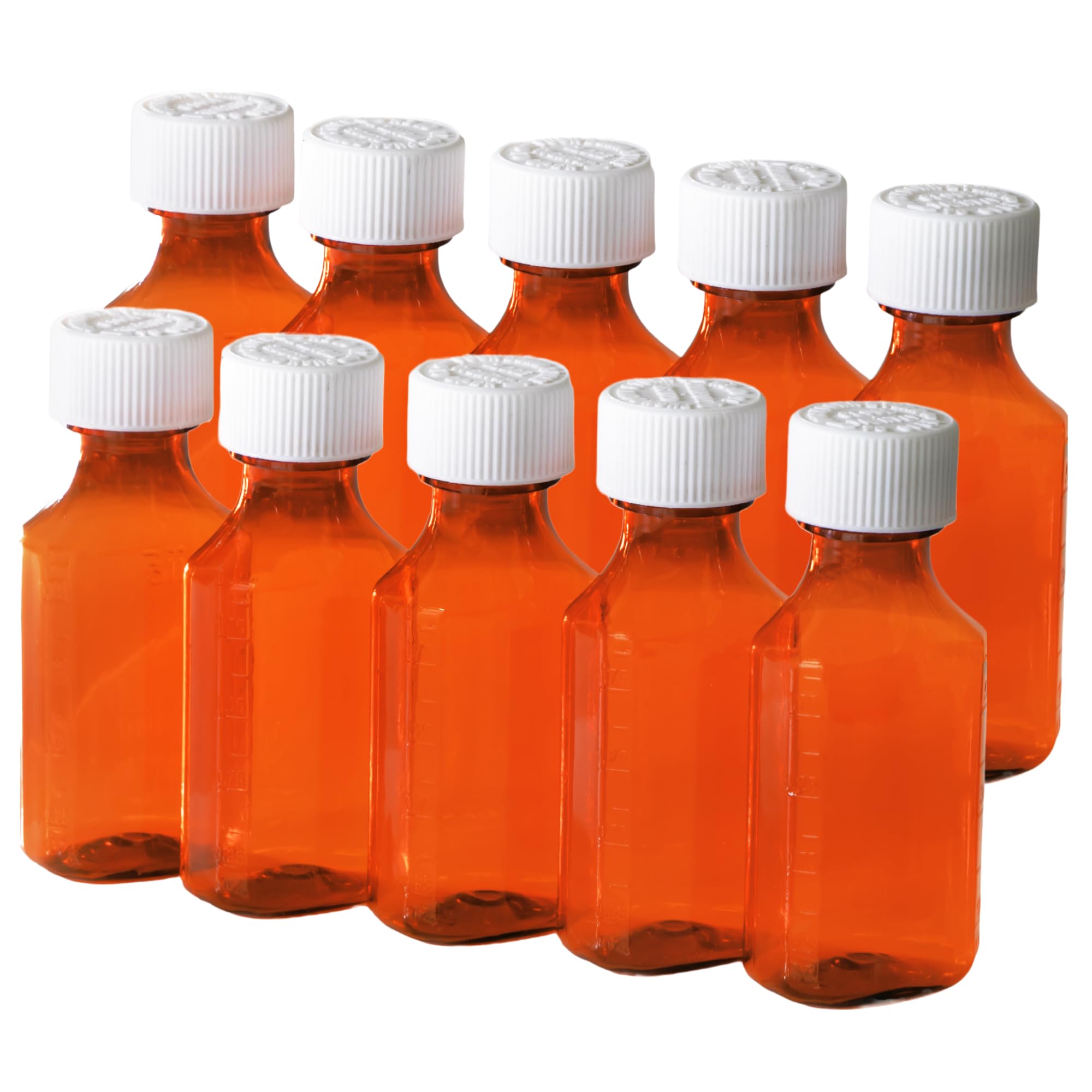 Plastic Amber Liquid Medicine Bottles with Child Resistant Caps 2oz Pack of 10 Oval Pharmaceutical Prescription Dispensing Bottle with Safety lids - Light-sensitive Pharmacy Container (2oz. 10 Pack)