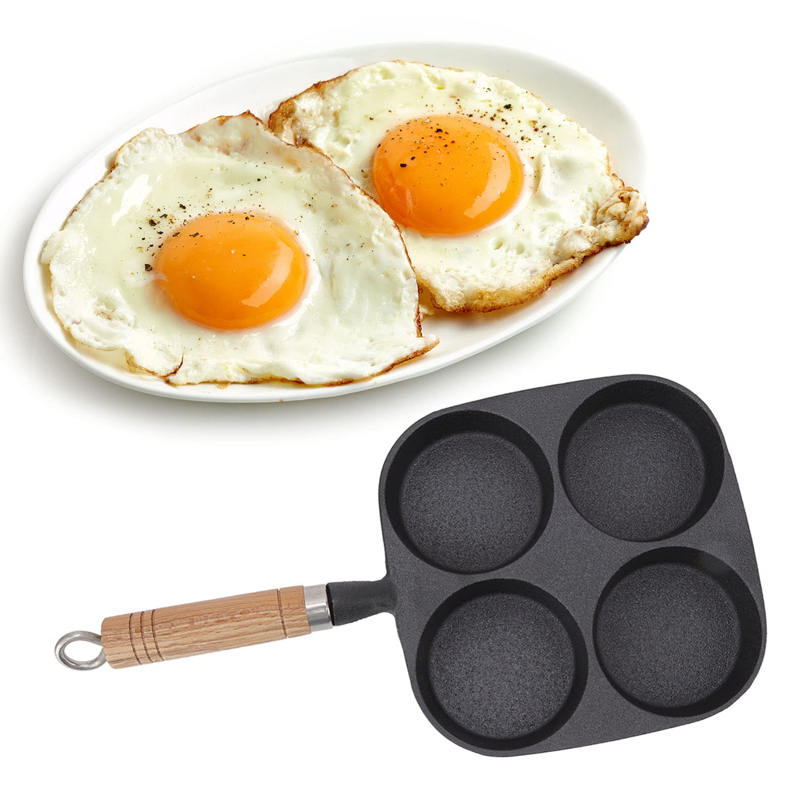 Iron 4 Cup Omelette Pan Non Stick Frying Egg Tool With Single Round Hole Size 9cm Easy To Clean Breakfast Cast Iron Pan Suitable For Frying Eggs, Making Pancakes, Omelettes And Burgers