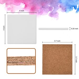 COYMOS 24 Pcs Ceramic Tiles for Crafts Ceramic Coasters for Crafts Blank White Unglazed Ceramic Tile for Painting, Alcohol Ink, Acrylic Pouring - DIY Coaster - Cork Backing Pads Included (4x4 inch)