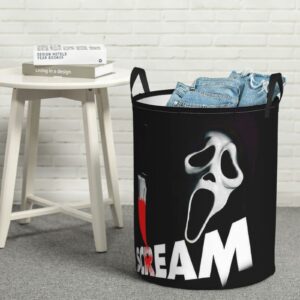 Movie Scream Theme Horror Dirty Clothes Laundry Hamper Durable Waterproof Polyester Laundrys Baskets With Handle Circular Foldable Storage Basket