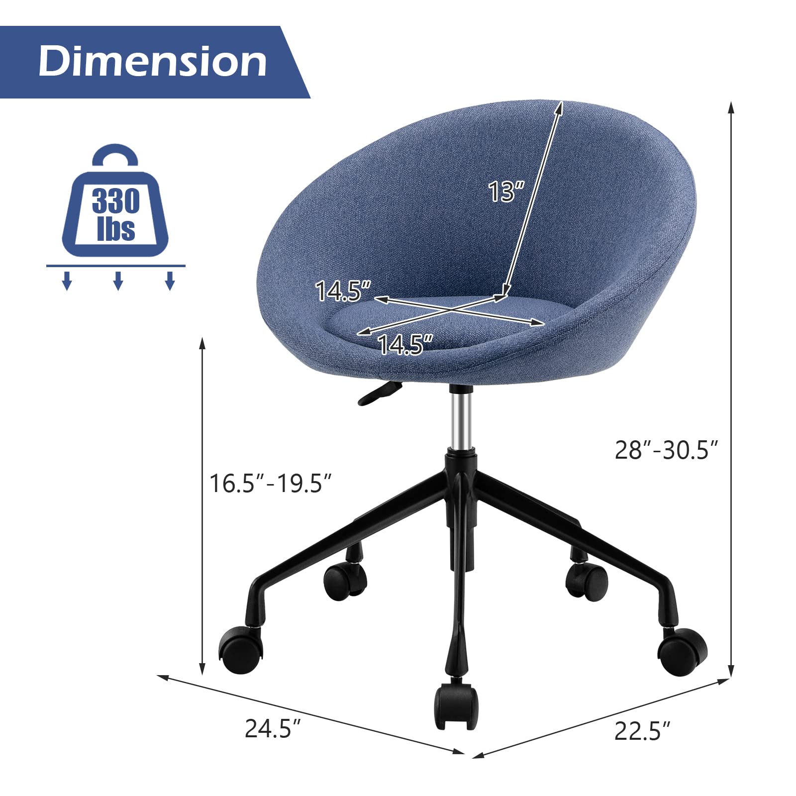 Giantex Armless Office Chair Grey, Modern Fabric Cute Desk Chair with Wheels and Circular Back, Adjustable Swivel Task Computer Chair, Comfy Vanity Makeup Chair for Small Spaces Home Office