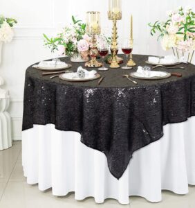 shinybeauty black sequin tablecloth 72x72-inch square table cloths sequin table overlay for round table black sequin fabric tablecloth cover for wedding/party/bridal shower/birthday/halloween decor