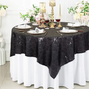 ShinyBeauty Black Sequin Tablecloth 72x72-Inch Square Table Cloths Sequin Table Overlay for Round Table Black Sequin Fabric Tablecloth Cover for Wedding/Party/Bridal Shower/Birthday/Halloween Decor