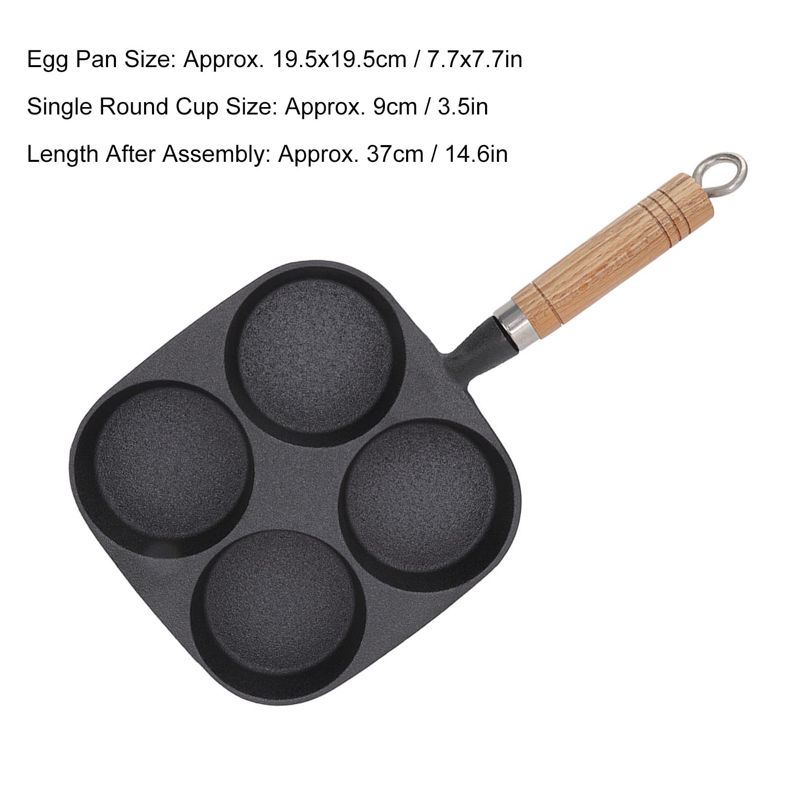 Iron 4 Cup Omelette Pan Non Stick Frying Egg Tool With Single Round Hole Size 9cm Easy To Clean Breakfast Cast Iron Pan Suitable For Frying Eggs, Making Pancakes, Omelettes And Burgers