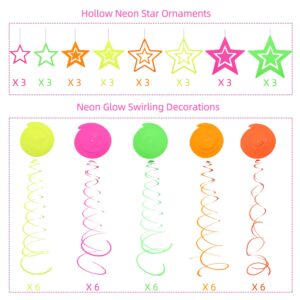 54 Pieces UV Hanging Swirl Paper Neon Star Garlands Neon Streamers Glow Party Supplies and Decorations Black Light Neon Decorations for Dark Glow Party UV Reactive Wedding Birthday Neon Party Favors