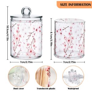 senya Clear Plastic Jars Cotton Swabs Cans, Cherry Blossom Branche Bathroom Canisters Storage Organizer with Lids 2PCs Set for Cotton Ball, Cotton Swab, flossers, Hair Bands