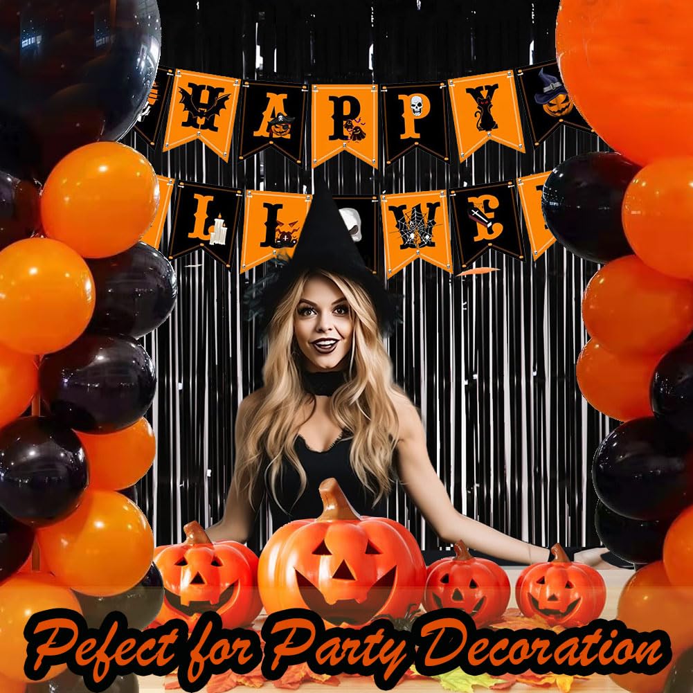 100pcs 12inch Halloween Balloons (Orange and Black Balloons). EUFARS Thicken Latex Matte Balloons for Halloween Decorations