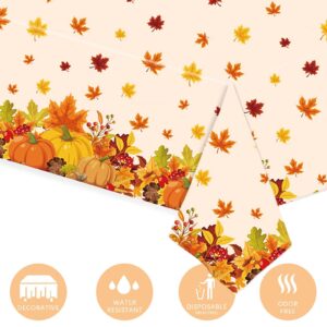 ibohr 3 Pack Thanksgiving Disposable Tablecloth Fall Maple Pumpkin Vinyl Waterproof Rectangle Thanksgiving Plastic Tablecloths for Fall Decorations for Home, Party Decor, 54 x 108 inch