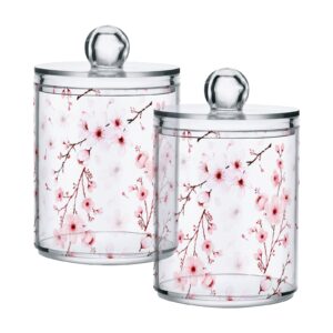 senya clear plastic jars cotton swabs cans, cherry blossom branche bathroom canisters storage organizer with lids 2pcs set for cotton ball, cotton swab, flossers, hair bands