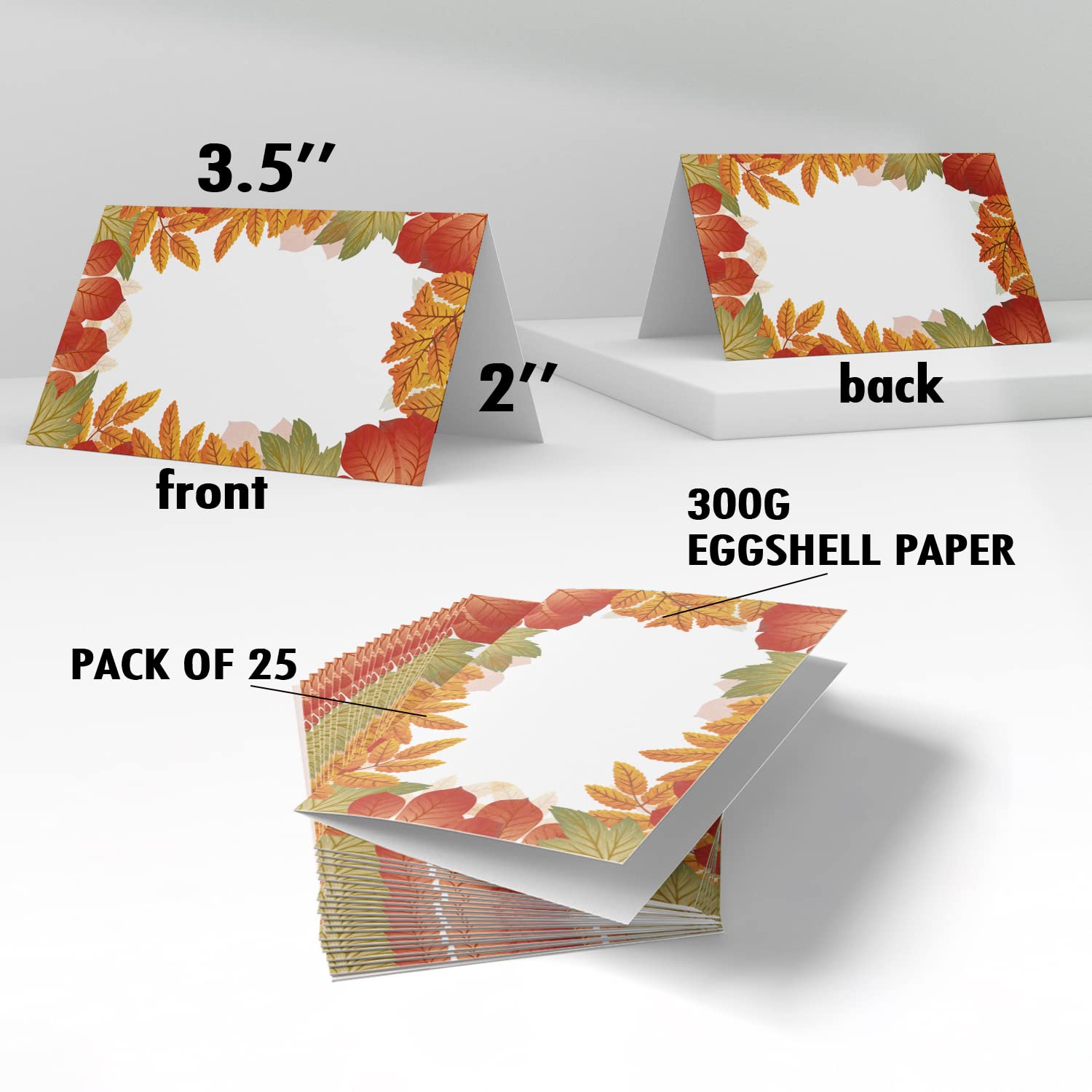 25 Thanksgiving Day Place Cards Tent Cards Seating (3.5 x 2 in), Fall Leaves Table Name Cards for Thanksgiving Party, Food Labels, Dinner Parties, Banquets, Baby Shower / YJZW001J