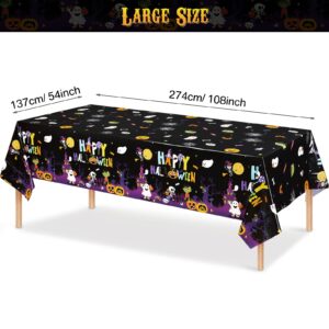 3 Pack Halloween Plastic Tablecloth Happy Halloween Black Rectangle Tablecloth Pumpkin and Ghost Tablecover Waterproof Spillproof Wipeable Tablecloth for Dinner Halloween Party Supplies 54 x 108 Inch