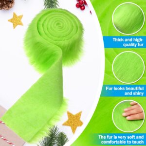 360 Inches Shaggy Plush Fake Fur Fabric Green Precut Faux Fur Strips Craft Fluffy Fuzzy Rolls of Fur 2" x 59" 4" x 59" DIY Faux Fur Ribbon for Gnomes Beard Hair Cosplay Costume Dwarf Decoration