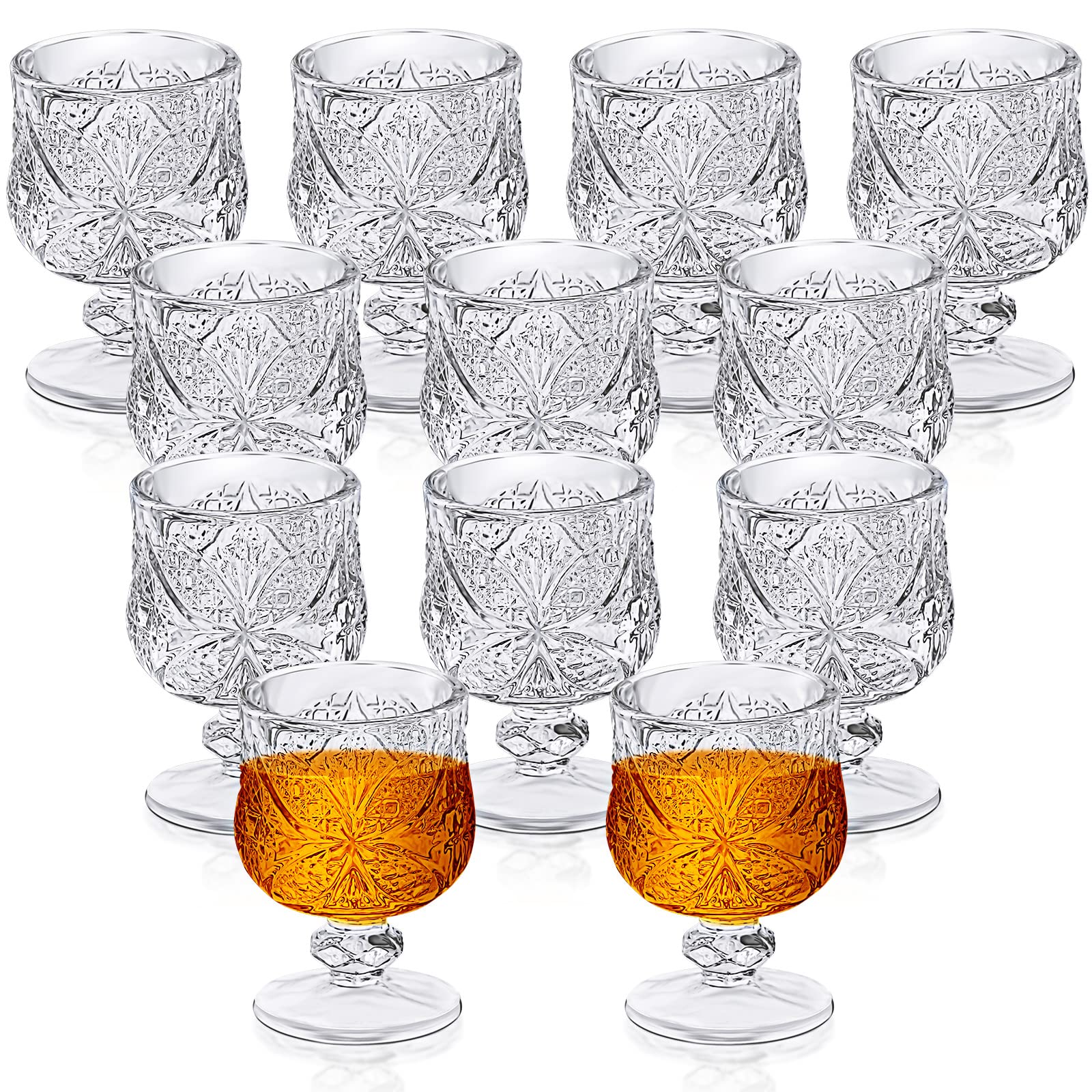 1.75 oz Shot Glasses Set Fancy Cute Shot Glasses Cordial Crystal Shot Glassware Clear Embossed Glass Snifters Drinkware for Wine Sherry Vodka cocktail Beverage Wedding Party Bar Supplies (12 Pieces)