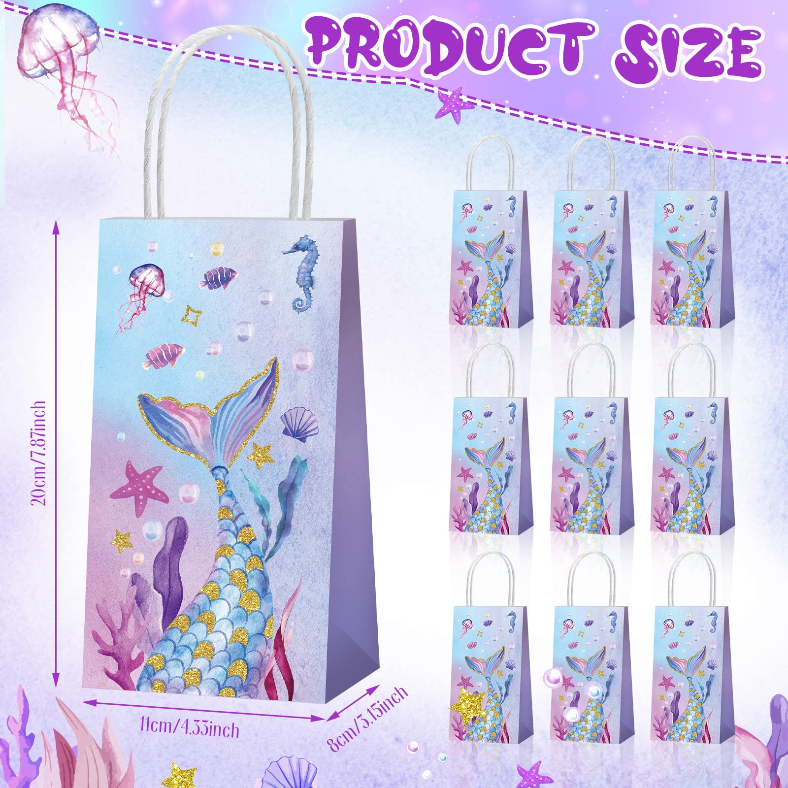 Fumete 20 Pcs Mermaid Bags Mermaid Party Bags Mermaid Goodie Bags with Handles Candy Bags Mermaid Theme Party Bags Party Favor Treat Bags for Girls Birthday Party Baby Shower(Mermaid)