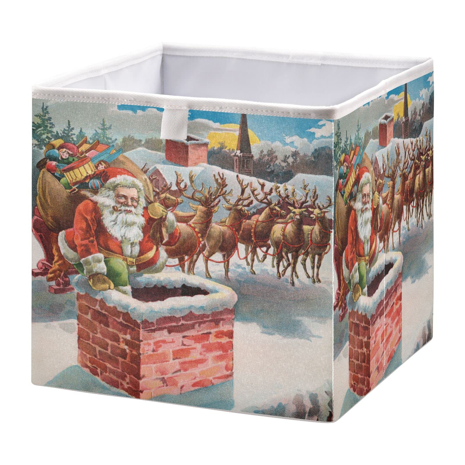 QUGRL Roof Santa Claus Cube Storage Bins Organizer Reindeer Sled Clothes Storage Basket Box for Shelves Closet Cabinet Office Dorm Bedroom 11x11 in