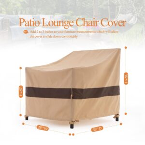 WJ-X3 Patio Chair Cover, Outdoor Lounge Cover, Heavy Duty, Waterproof Lawn Chair Covers, 33W x 35D x 36H, Beige/Coffee, 2-Pack