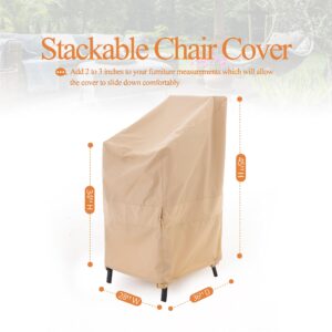 WJ-X3 Stackable Patio Chair Cover, Heavy Duty, Wind Resistant and Waterproof Outdoor Lawn Patio Chair Covers, 28W x 36D x 45H, (4-6 Stacked Chairs), Beige, 1-Pack