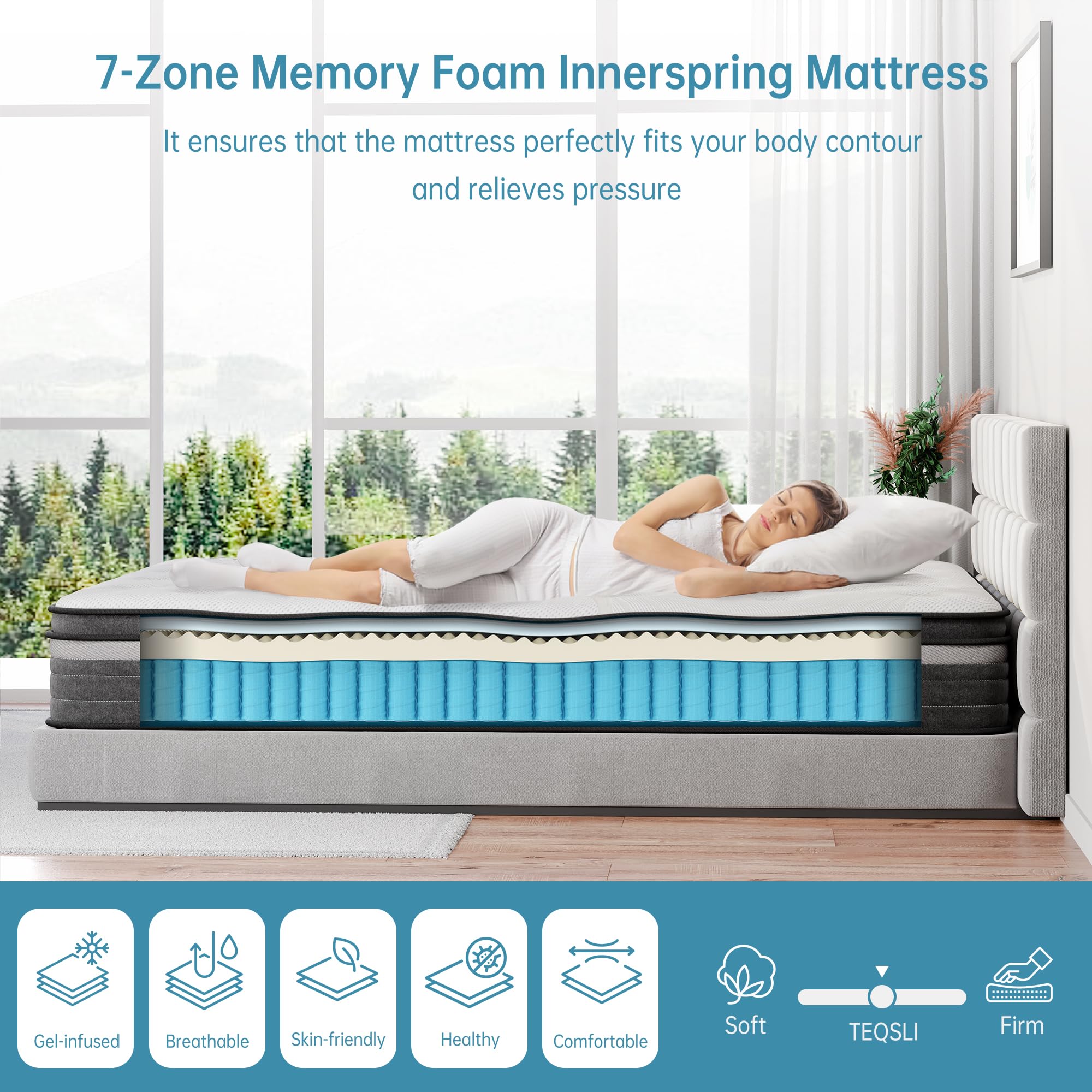 TEQSLI Twin Mattress, 12 Inch Gel Memory Foam Hybrid Mattress in a Box, Medium Firm Pocket Innerspring for Pressure Relief and Cooling Sleep, CertiPUR-US Certified, 10-Year Support (TSA30T-US)