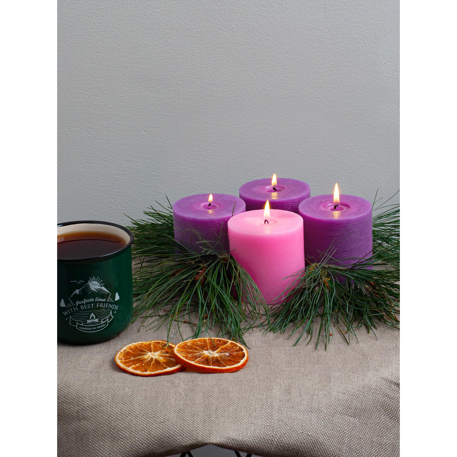 CANDWAX 3x3 Pillar Advent Candles Set of 4 - Rustic Pillar Candles Unscented and No Drip Candles - Ideal as Candles for Advent Wreath or Christmas Decorations - Purple Set of Advent Pillar Candles