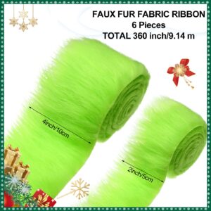 360 Inches Shaggy Plush Fake Fur Fabric Green Precut Faux Fur Strips Craft Fluffy Fuzzy Rolls of Fur 2" x 59" 4" x 59" DIY Faux Fur Ribbon for Gnomes Beard Hair Cosplay Costume Dwarf Decoration