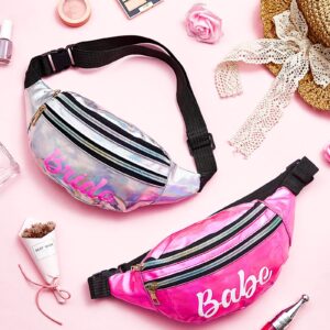 7 Pcs Bride Fanny Pack Bachelorette Bridesmaid Pack Holographic Belt Laser Waist Bag with Adjustable Belt for Women Wedding Bridal Shower Party Favors