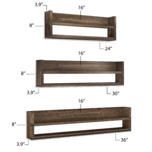 brightmaison Polynez 36"-30"-24" Kids Bookshelf for Wall, Floating Shelves for Wall Decor, Nursery Books Shelves Wall, Bathroom Wall Shelves, Kitchen Shelves, Brown, Set of 3