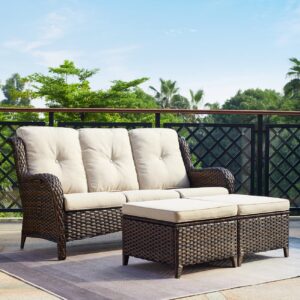 HUMMUH Outdoor Furniture 5 Pieces Patio Furniture Set Wicker Outdoor Sectional Sofa with 2 Patio Chairs,Ottomans