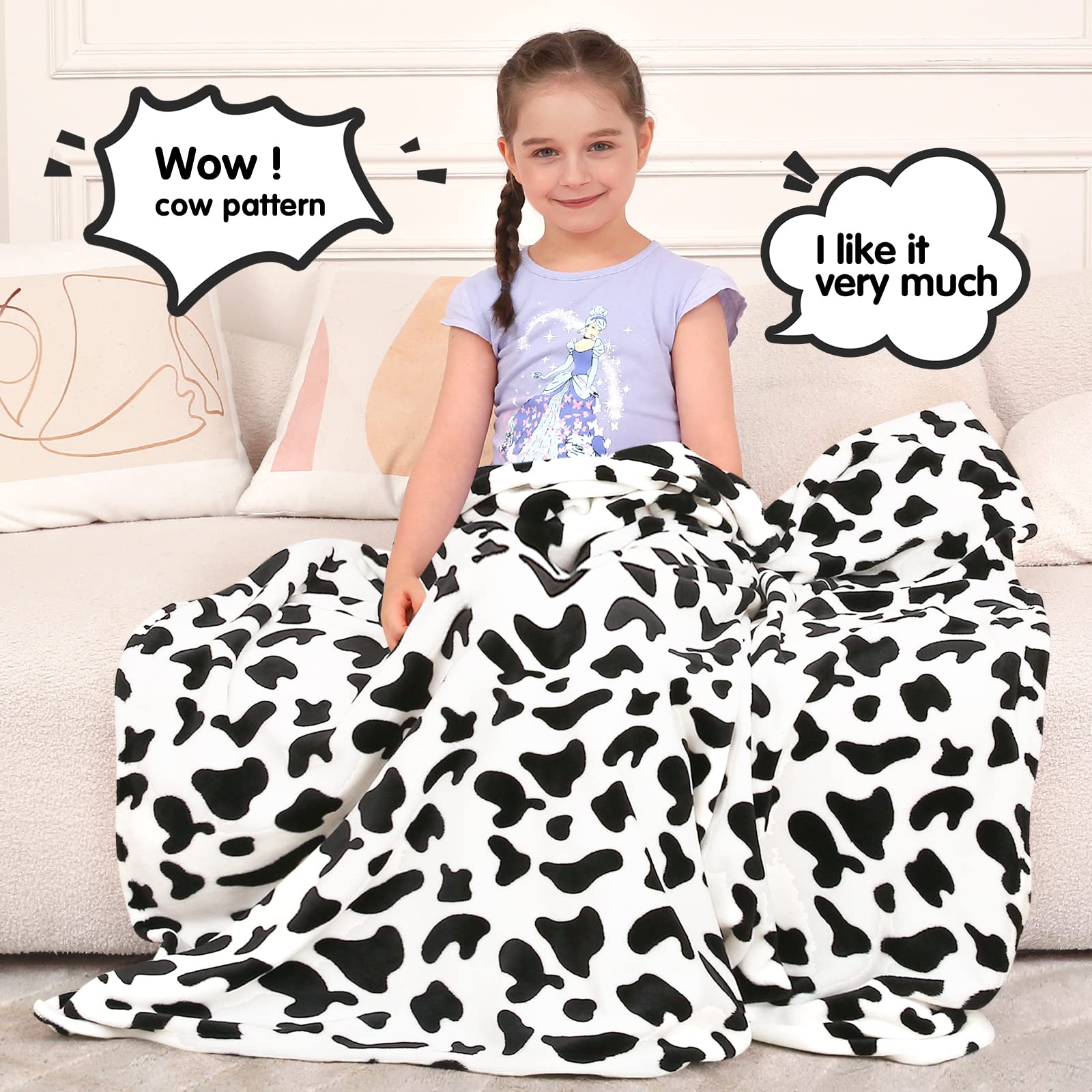 inhand Cow Print Blanket, Fuzzy Baby Girl Cow Print Throw Blankets for Couch, Kids Fleece Throw Blanket, Soft Warm Plush Cow Toddler Blanket for Boys, Flannel Throw Blankets for Children, 40''x60''