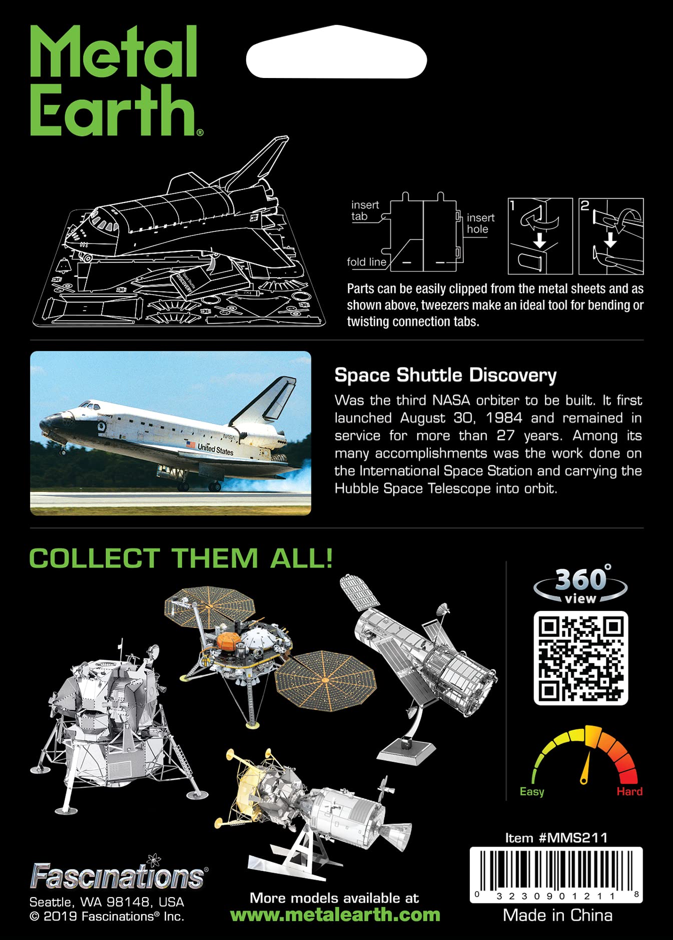 Metal Earth Fascinations Space Shuttle Discovery Color Version 3D Metal Model Kit Bundle with Tweezers