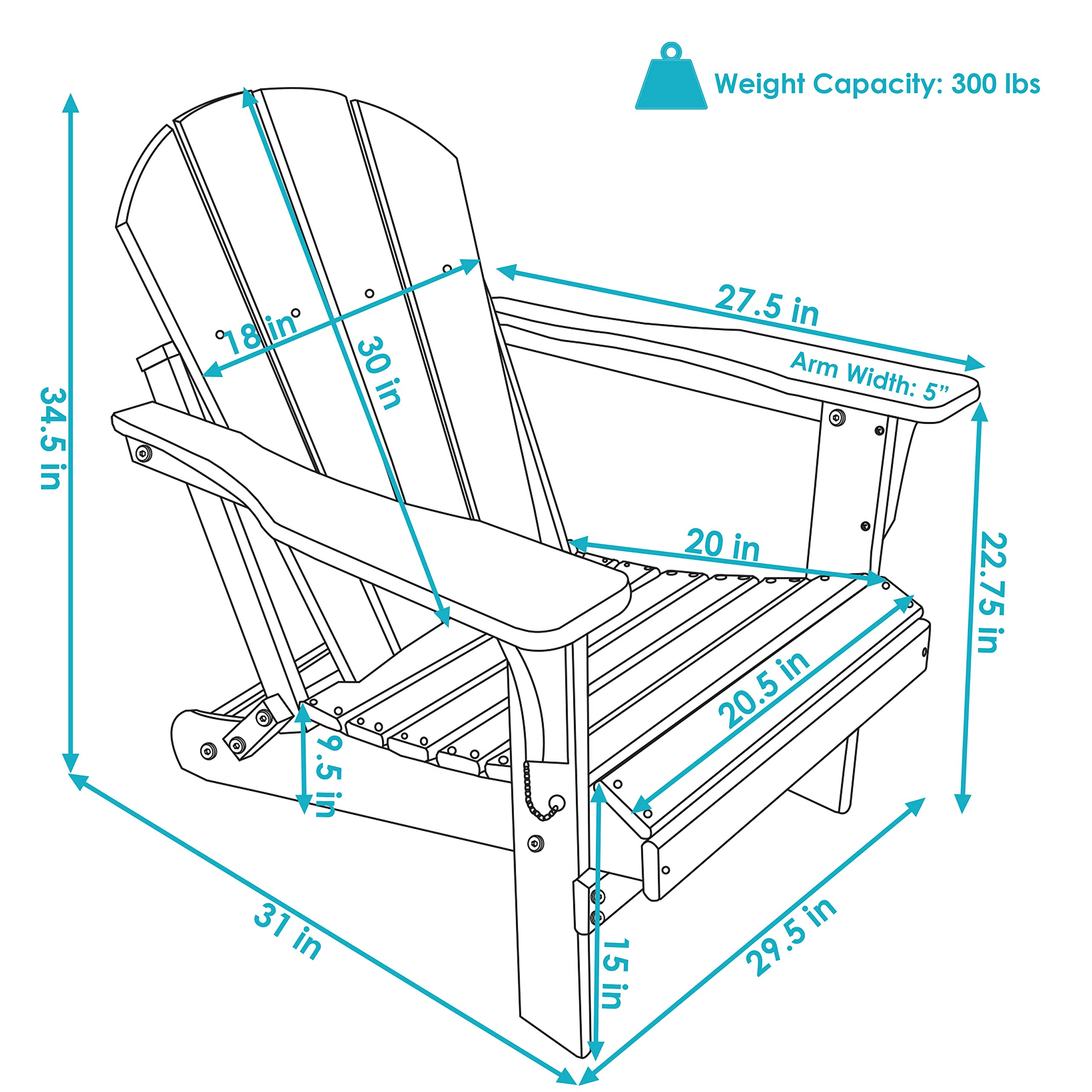 Sunnydaze Folding All-Weather Adirondack Chair - for Patio or Yard - 300-Pound Capacity - 34.5-Inch - Green