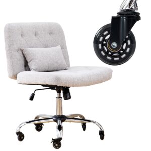 imenting criss cross chair with wheels, desk chair comfy with wide seat, cross legged office chair, swivel vanity chair with back, with lumbar pillow, height adjustable, armless (grey)