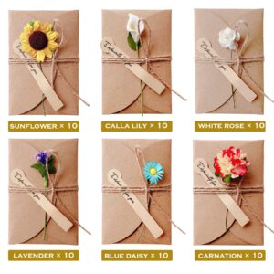 Yayatty Pack of 60 PCS Greeting Card Invitation Cards Retro Kraft Paper Card, 6 Style Birthday Card Thank You Card with Dried Flowers for Christmas Birthday, 4.1 x 2.8 Inch