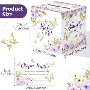 51 Pcs Butterfly Diaper Raffle Tickets with Diaper Raffle Card Box for Baby Shower Games A Little Butterfly is on Her Way Cards Boys Girls Gender Reveal Party Invitation Insert Card Game