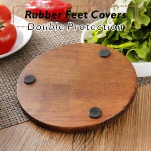 Cast Iron with Wood Trivets Set of 2, Wooden Trivets for Hot Dishes, 8-inch Round Kitchen Hot Pads for Table and Kitchen Counter- Heat Resistant, Rustproof, Non-Slip Durable, Hand Crafted (Black)