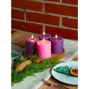 CANDWAX 3x3 Pillar Advent Candles Set of 4 - Rustic Pillar Candles Unscented and No Drip Candles - Ideal as Candles for Advent Wreath or Christmas Decorations - Purple Set of Advent Pillar Candles