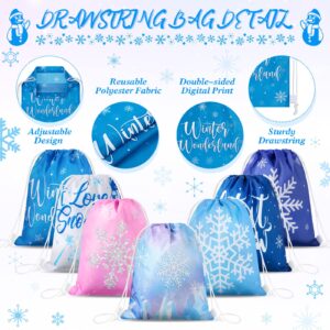 CHENGU Frozen Party Favors Bags for Winter Snowflake Kids Birthday Favor Drawstring Goodies Bags Winter Wonderland Gift Candy Bag for Boys Girls Winter Themed Baby Shower Party Supplies (28 Pack)