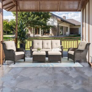 hummuh outdoor furniture 5 pieces patio furniture set wicker outdoor sectional sofa with 2 patio chairs,ottomans