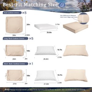 RTDTD Outdoor Patio Cushion Cover Replacement, Outdoor Cushion Slipcovers for Outdoor Furniture Patio Sofa Couch Outside Zipper Design w/5 Seat Cushion Covers and 6 Backrest Pillow Covers(Brown)