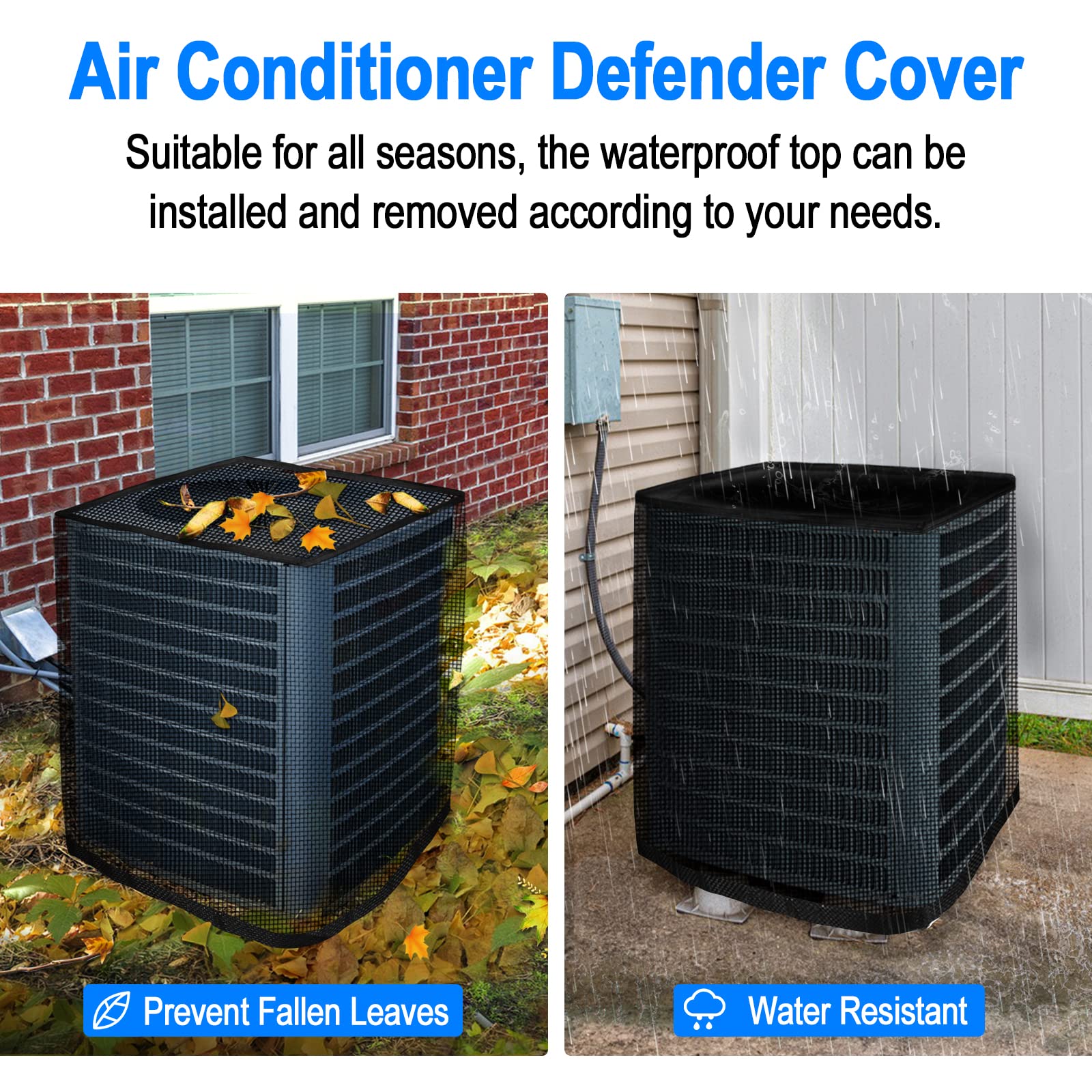 Air Conditioner Cover for Outside Unit, TRELC All Seasons Full Mesh AC Cover with Detachable Waterproof Top, Outdoor Winter Air Conditioner Cover Against Cottonwood, Leaves (31.5" x 31.5" x 35.4")