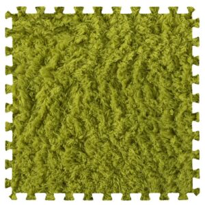 16pcs interlocking foam carpet,shaggy soft foam play mat,fluffy area rugs,square plush puzzle floor tiles,crawling mats for living room bedroom,12x12inch,green