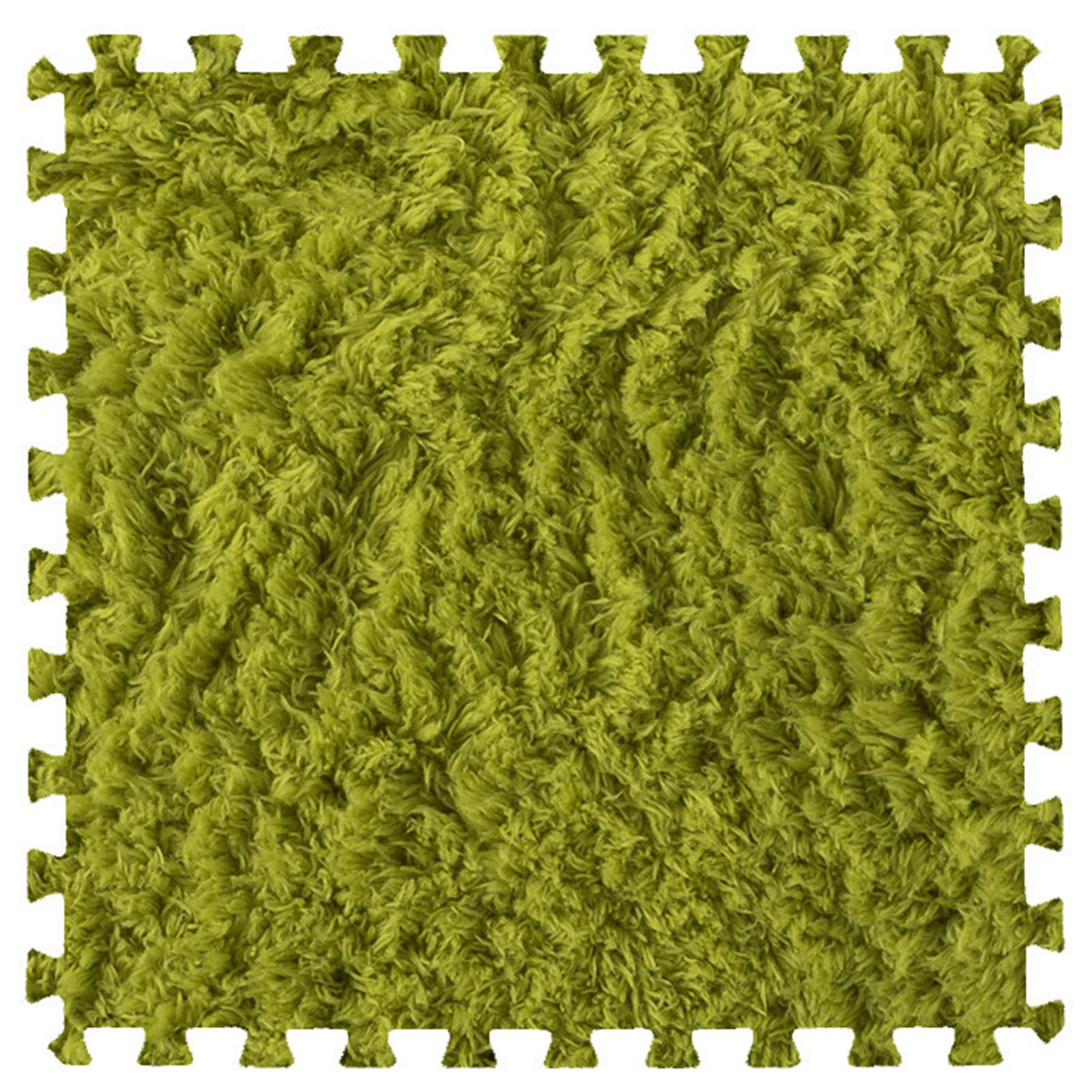 16Pcs Interlocking Foam Carpet,Shaggy Soft Foam Play Mat,Fluffy Area Rugs,Square Plush Puzzle Floor Tiles,Crawling Mats for Living Room Bedroom,12X12inch,Green