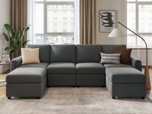 linsy home modular sectional sofa, convertible u shaped sofa couch with storage, memory foam, modular sectionals with ottomans, 6 seat sofa couch with chaise for living room, dark grey