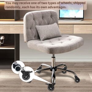 iMenting Criss Cross Chair with Wheels, Desk Chair Comfy with Wide Seat, Cross Legged Office Chair, Swivel Vanity Chair with Back, with Lumbar Pillow, Height Adjustable, Armless (Grey)