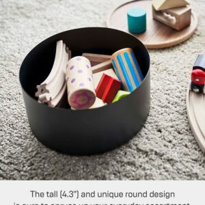 Yamazaki Home Rin Round Storage Case, Snacks, Toy, Or Craft Supplies Holder, Sewing Box Organizer, Wooden Lid Tray - Tall - Steel + Wood