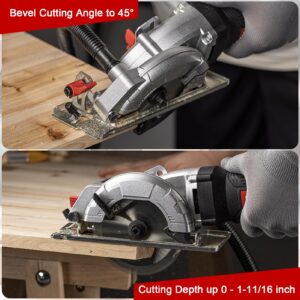 Eastvolt Mini Circular Saw, 20V Cordless Circular Saw with Scale Ruler, Dust Exhaust Pipe, Max Cutting Depth 1-11/16"(90°), 1-1/8"(45°), 4-1/2" 24T TCT Blade for Wood and Plastics