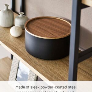 Yamazaki Home Rin Round Storage Case, Snacks, Toy, Or Craft Supplies Holder, Sewing Box Organizer, Wooden Lid Tray - Tall - Steel + Wood