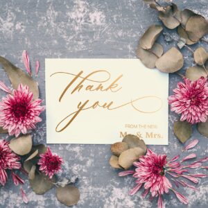 Better Office Products 50 Pack Wedding Thank You Cards in Metallic Gold with Envelopes, Thank You From The New Mr and Mrs, 4 x 6 Inch, Blank Cards, 50 Count Boxed Set