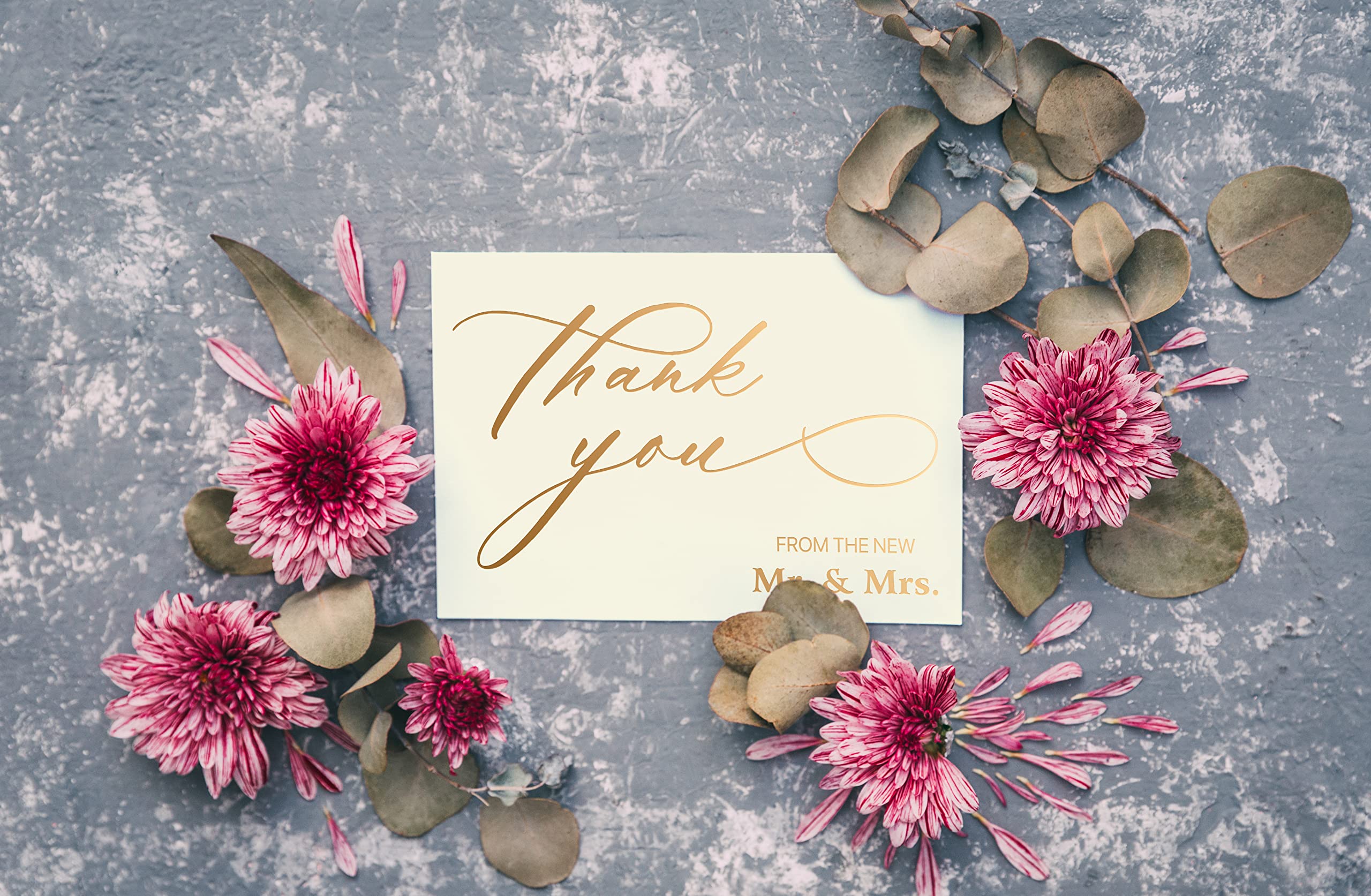 Better Office Products 50 Pack Wedding Thank You Cards in Metallic Gold with Envelopes, Thank You From The New Mr and Mrs, 4 x 6 Inch, Blank Cards, 50 Count Boxed Set